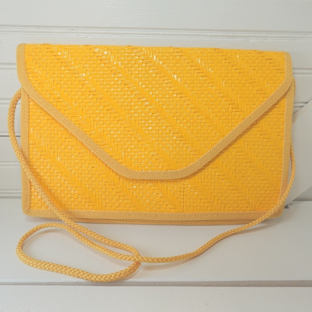 Vintage Yellow Woven Purse Garfinckel's Made in Italy Boho Retro Shoulder Bag